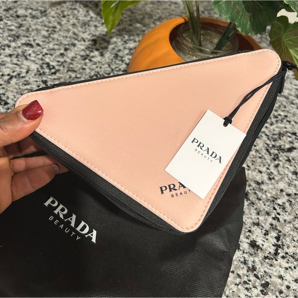 Prada Pink and Black Triangle Zippered Beauty Pouch/ Cosmetic Bag - Picture 2 of 11